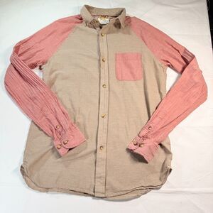 Koto Urban Outfitters Colorblock Button Down Shirt Tan Pink XS